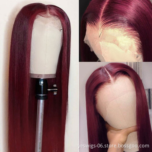 Wholesale 27#30#99J Mink Indian Cuticle Aligned Human Hair Lace Closure Wig Cheap Hd Lace Front Human Hair Wig For Black Women